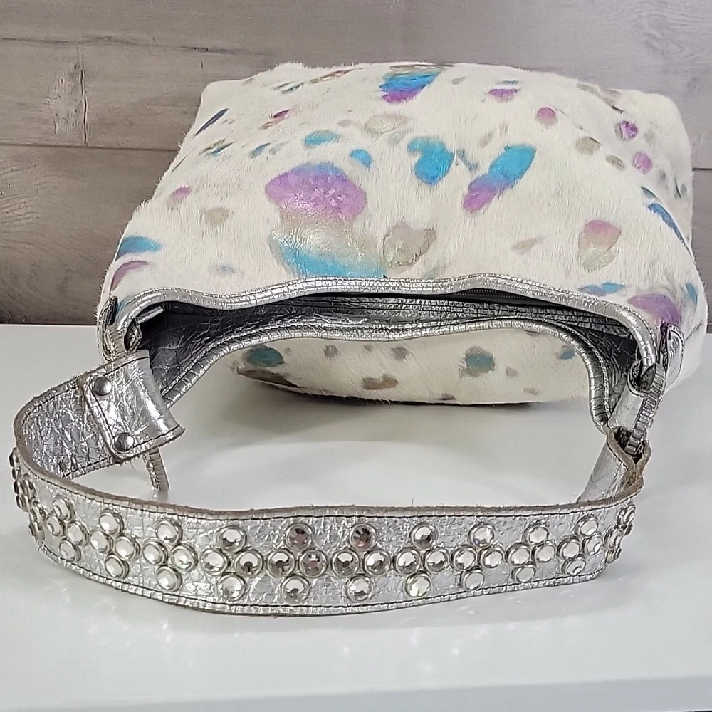 Large Raviani Garland Texas Calf-Hair Multi-Color Hobo Bag with Metallic Trim